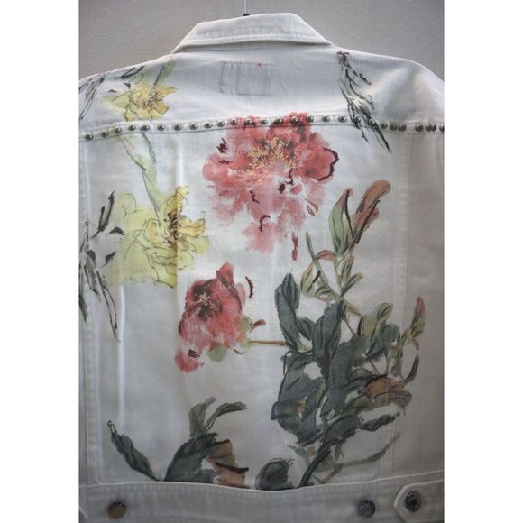 Guess Women's Sz S Kikoi Flower White Cara Floral Studded Denim Jacket - Picture 8 of 14